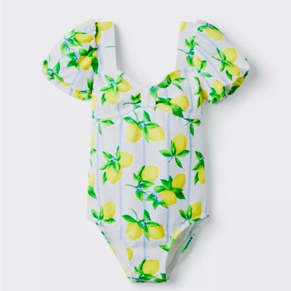 Janie and Jack Lemon Print Swimsuit - White and Yellow - 🆕